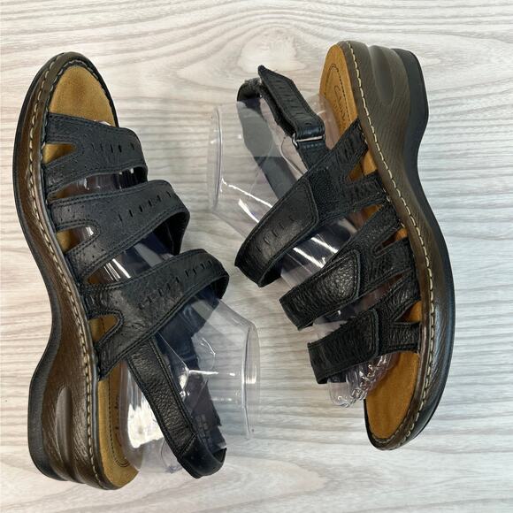 Clarks Artisan Sandal WMNS 8.5 Black Leather Comfort Hook Loop Cushioned Casual - Picture 6 of 9